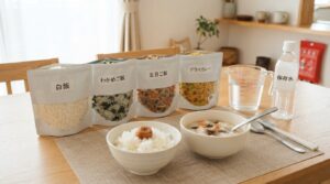 非常食用アルファ米のご飯タイプと雑炊タイプを並べた比較イメージ
