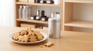 たべっ子どうぶつ保存缶をイメージした動物型の厚焼きビスケットと防災備蓄品