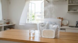 非常食用発熱剤と加熱袋でレトルト食品を温める防災備蓄のイメージ