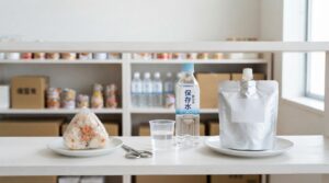 そのまま食べる非常食おにぎりと水で作る携帯おにぎりの比較
