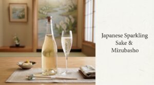 水芭蕉スパークリングをイメージした日本酒とフルートグラス