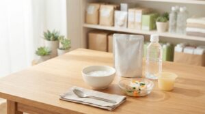 高齢者向けのやわらかい非常食のおかゆ・ムース食・栄養ゼリーを比較するイメージ