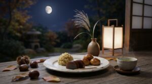 十三夜の栗名月に供える栗きんとん・栗羊羹・栗まんじゅう