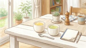 小さなゼリーカップとスプーンを描いた栄養補助ゼリーのイメージイラスト
