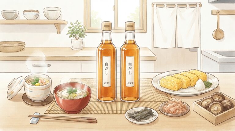 七福醸造の白だし四季の彩とお試しセットを紹介するイメージ