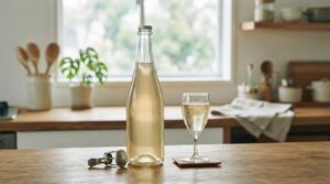 スパークリング日本酒の開封後の保存をイメージした瓶とグラス