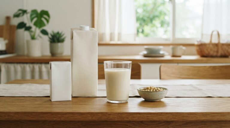 豆乳ベースの栄養補助飲料と無調整豆乳を比較するイメージ