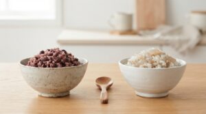 YUWAERUの寝かせ玄米とこんにゃく一膳を比較するイメージ