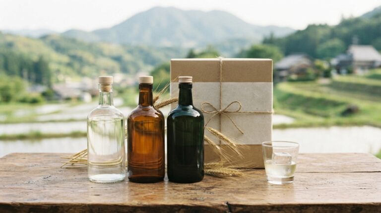 麦焼酎の飲み比べとギフトをイメージした瓶と化粧箱