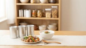 ソフミールやわらか缶詰3種類と白がゆを組み合わせたイメージ